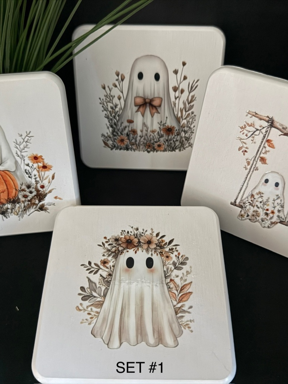 HALLOWEEN Ghost COASTERS | Set of 4 | BOO SPOOKY Trick or Treat